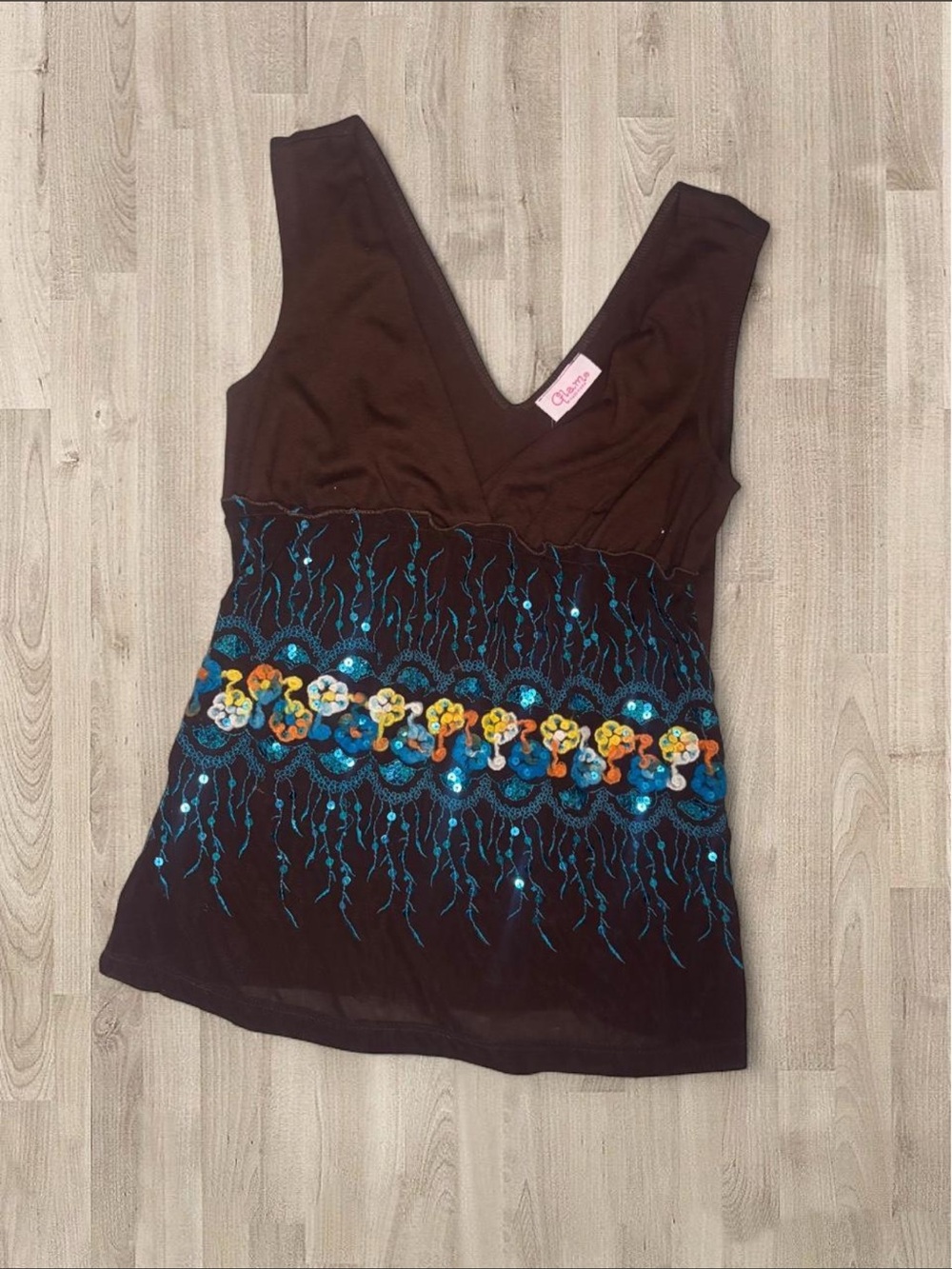 Vintage Y2K Glam Brown Embellished Fairycore Tank Top ✨